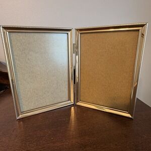 5"x7" Vintage Gold Double Folding Picture Frame Ornate Hinged Design